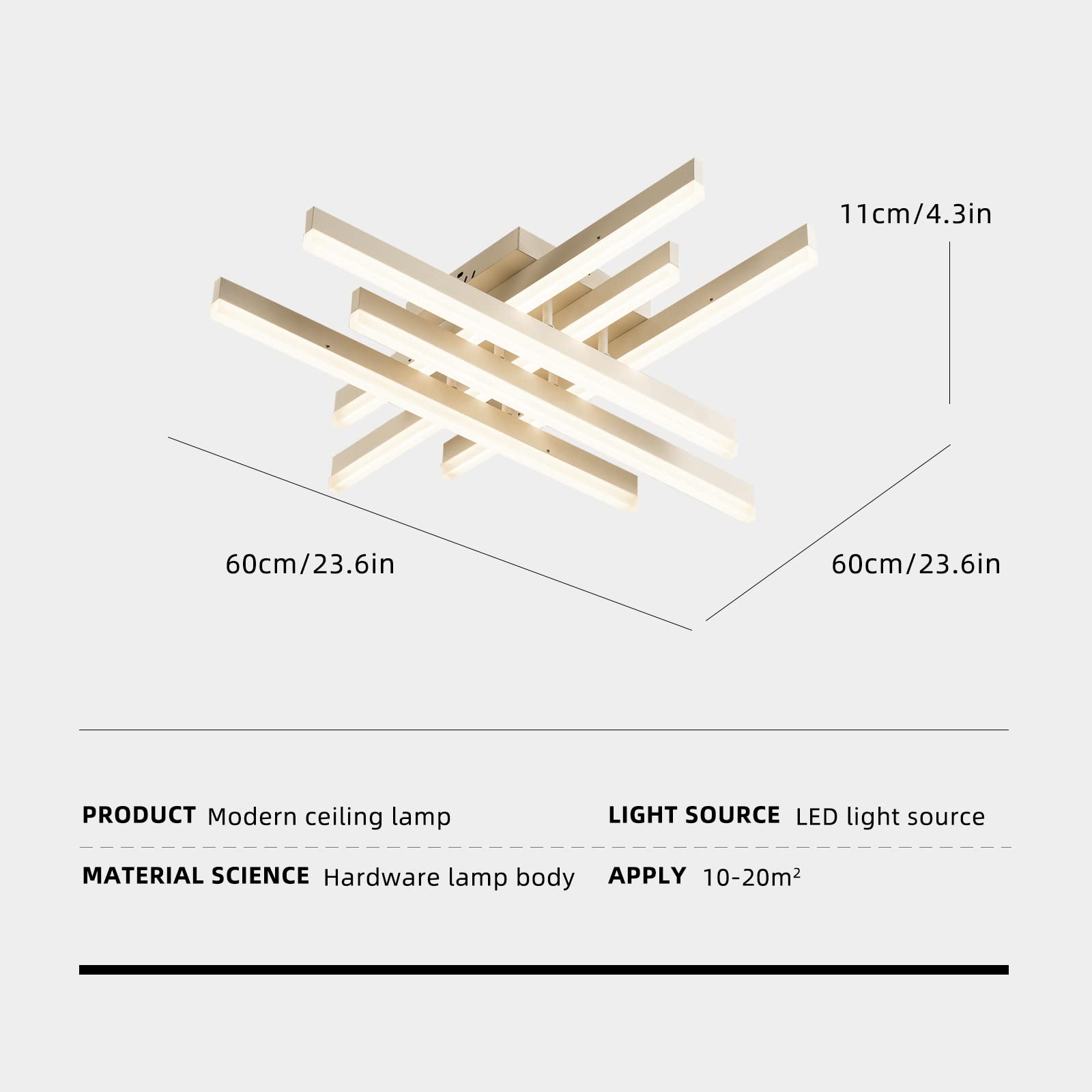 Garwarm Modern Led Flush Mount Ceiling Light, 6 Lights Acrylic Ceiling Lamp With Remote Control, 60W Dimmable Ceiling Chandelier