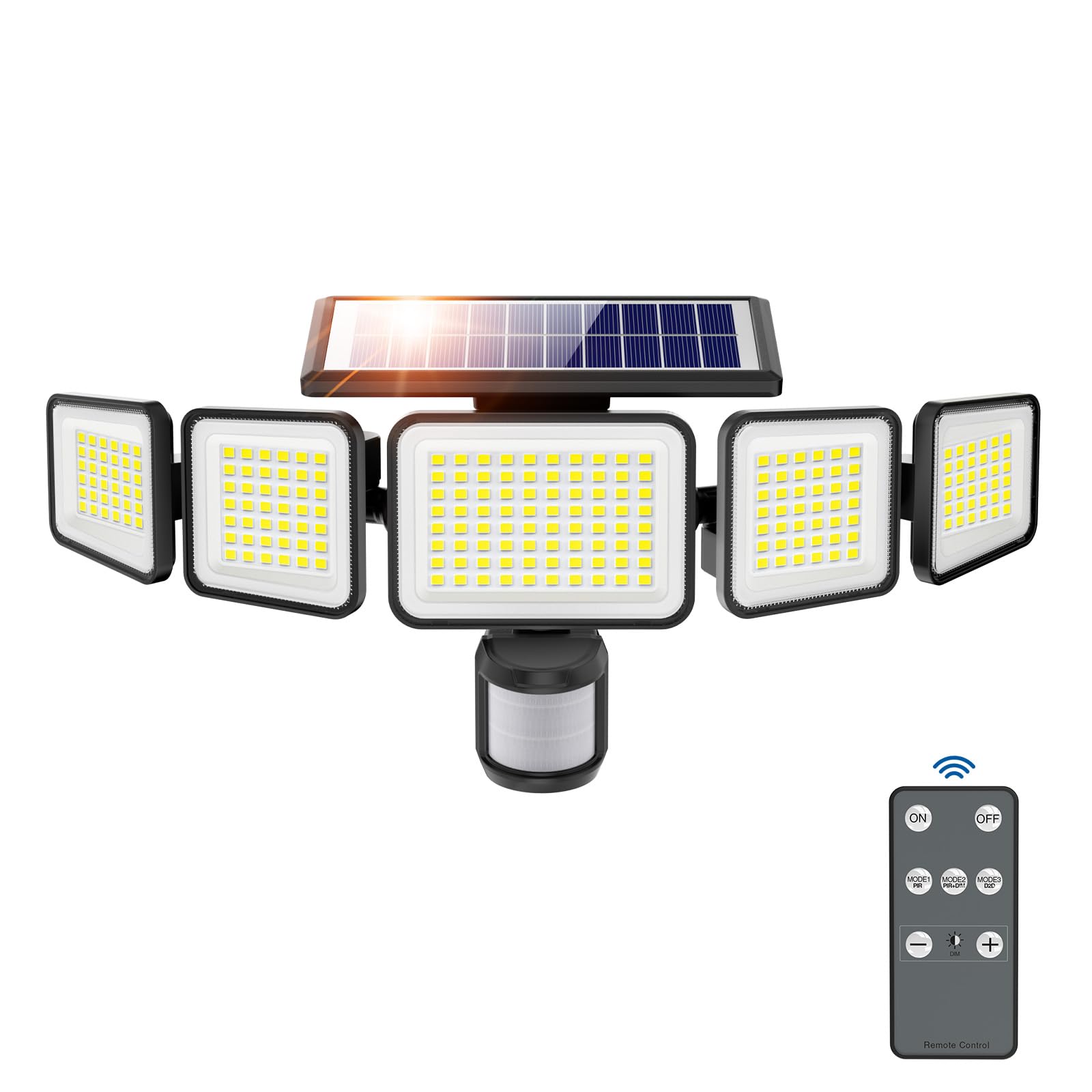 4000LM Solar Lights outdoor, 5 Adjustable Heads Solar Motion Sensor Lights, 236 LEDs 3 Brightness Mode, Waterproof Security Wall
