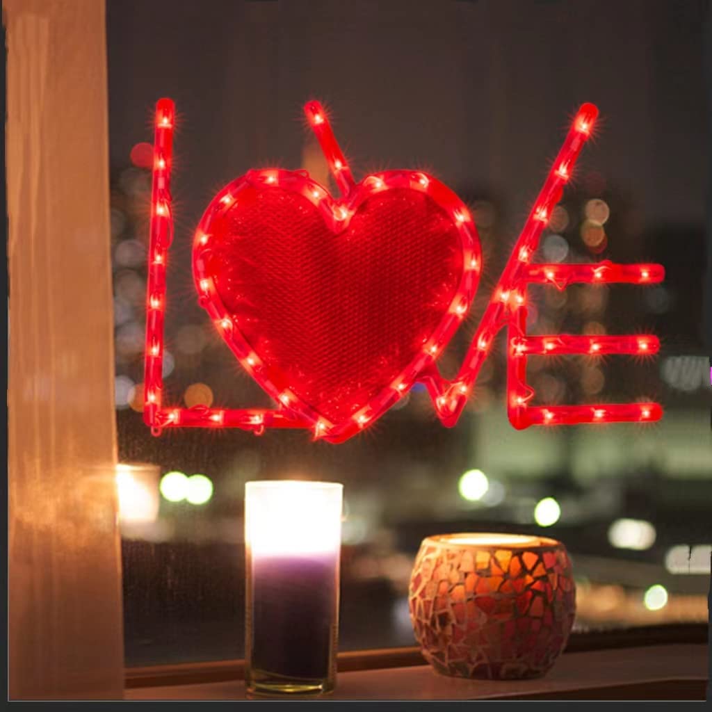 Lamphome 50L 17.3'' Red Love With Heart Valentine'S Day Window Silhouette Decoration