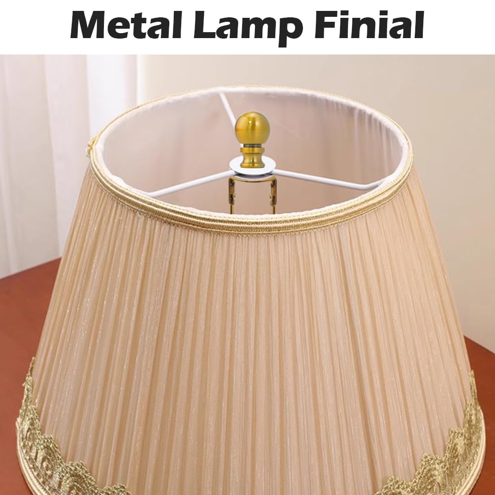 Asjeumt 2 Pieces Lamp Shade Light Bulb Clip Adapter Kit, Antique Gold Lampshade Holder With Round Top Finial, No Harp Required,