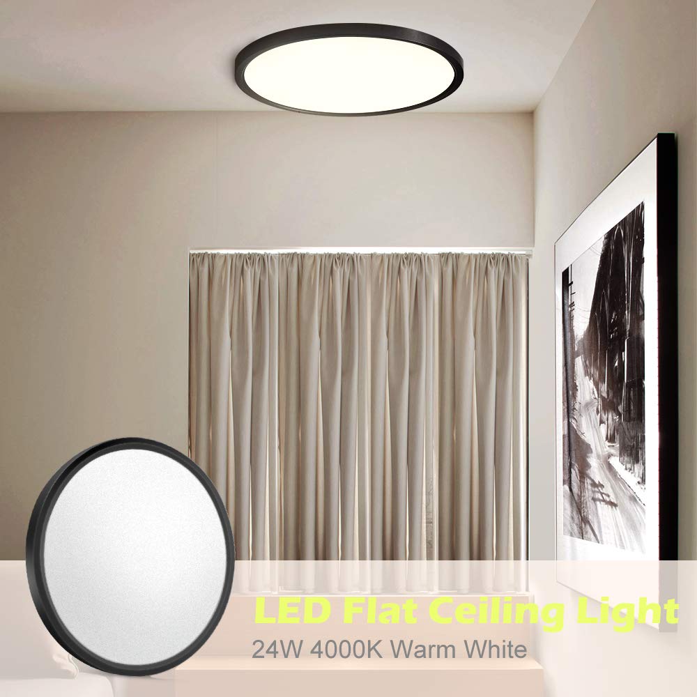 Led Flush Mount Ceiling Light Fixture, 12 Inch 24W (240W Equivalent) 4000K Natural White, 3200Lm, Flat Modern Round Lighting Fix