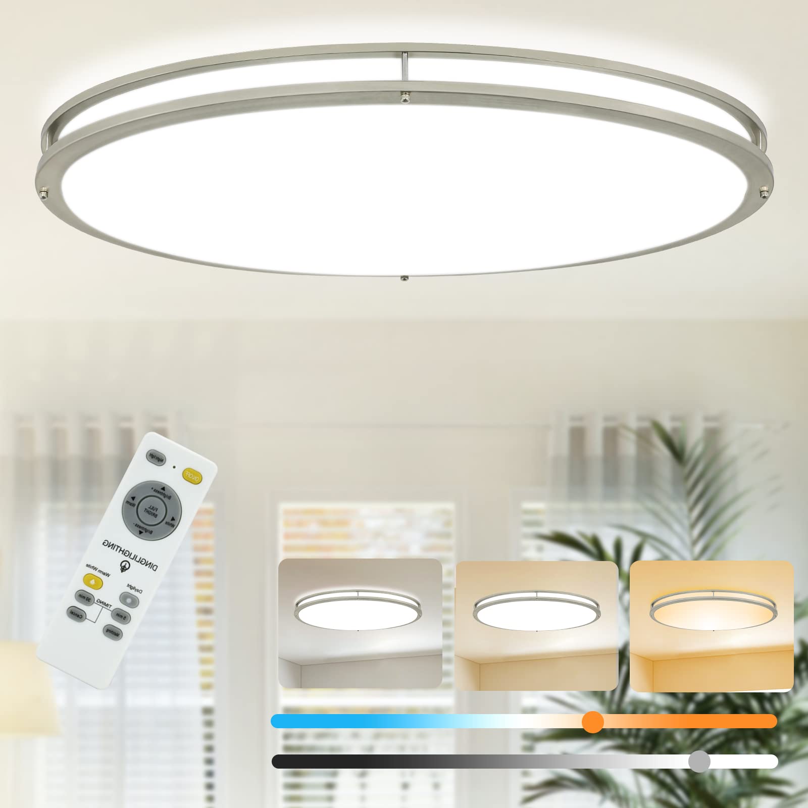 DLLT 32In Oval LED Ceiling Light Fixture, 65W Dimmable LED Flush Mount Ceiling Light with Remote, 3000K/4000K/5000K Adjustable, 