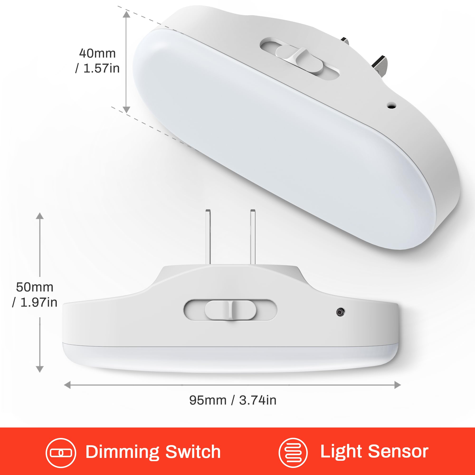 Doresshop Red Night Light, Auto On/Off, 0-100 Lm Adjustable Brightness, Dimmable Plug Into Wall Light Sensor Night Light For Kids Room, Bedroom Night Light, Stair Lights, 1W, 2 Pack