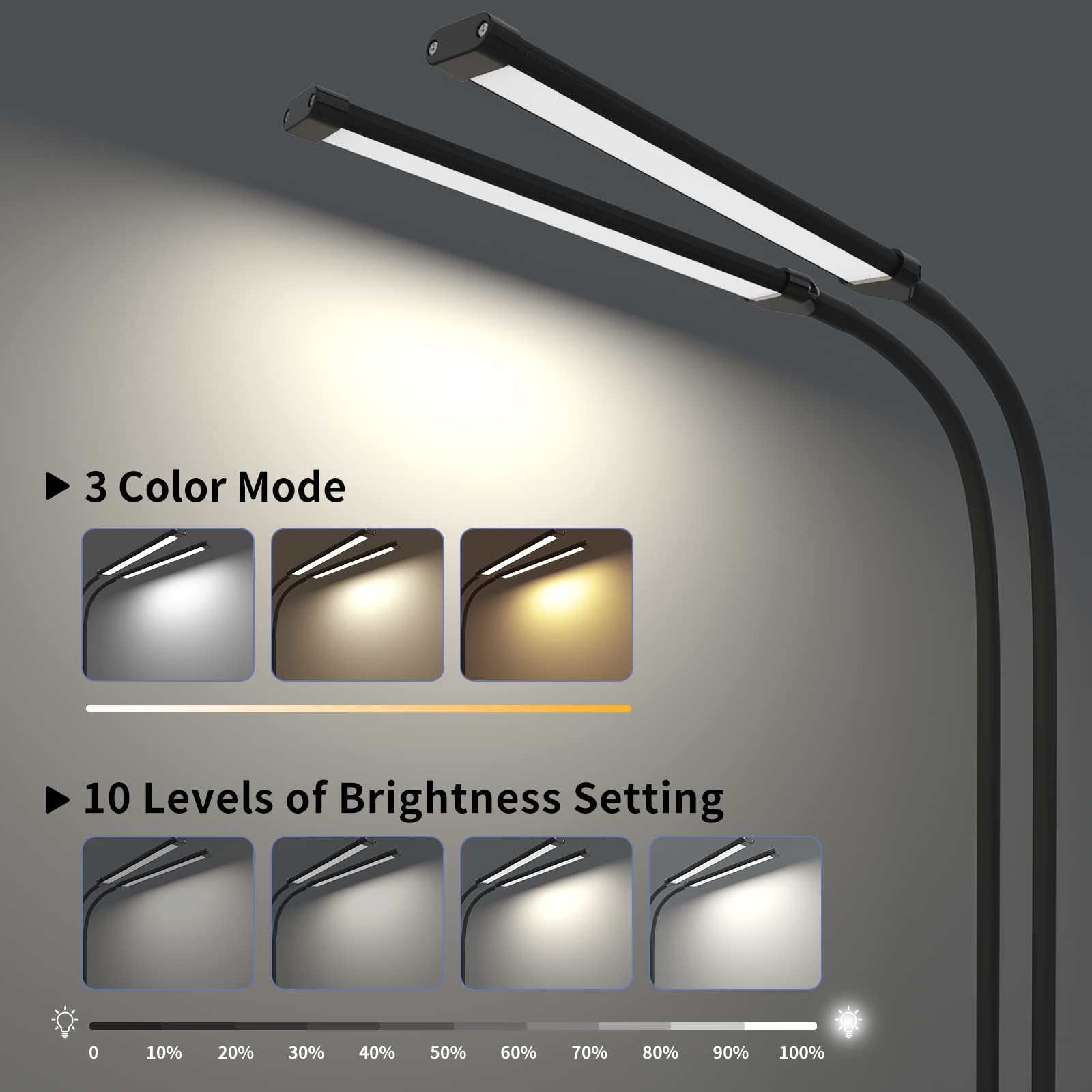 Mojimdo 144 Led Desk Lamp With Clamp, [3 Color & 10 Brightness] Dimmable Reading Lamp With 27.6'' Flexible Gooseneck, Eye-Caring Clip On Light For Reading Study Workbench Drafting - Adapter Included