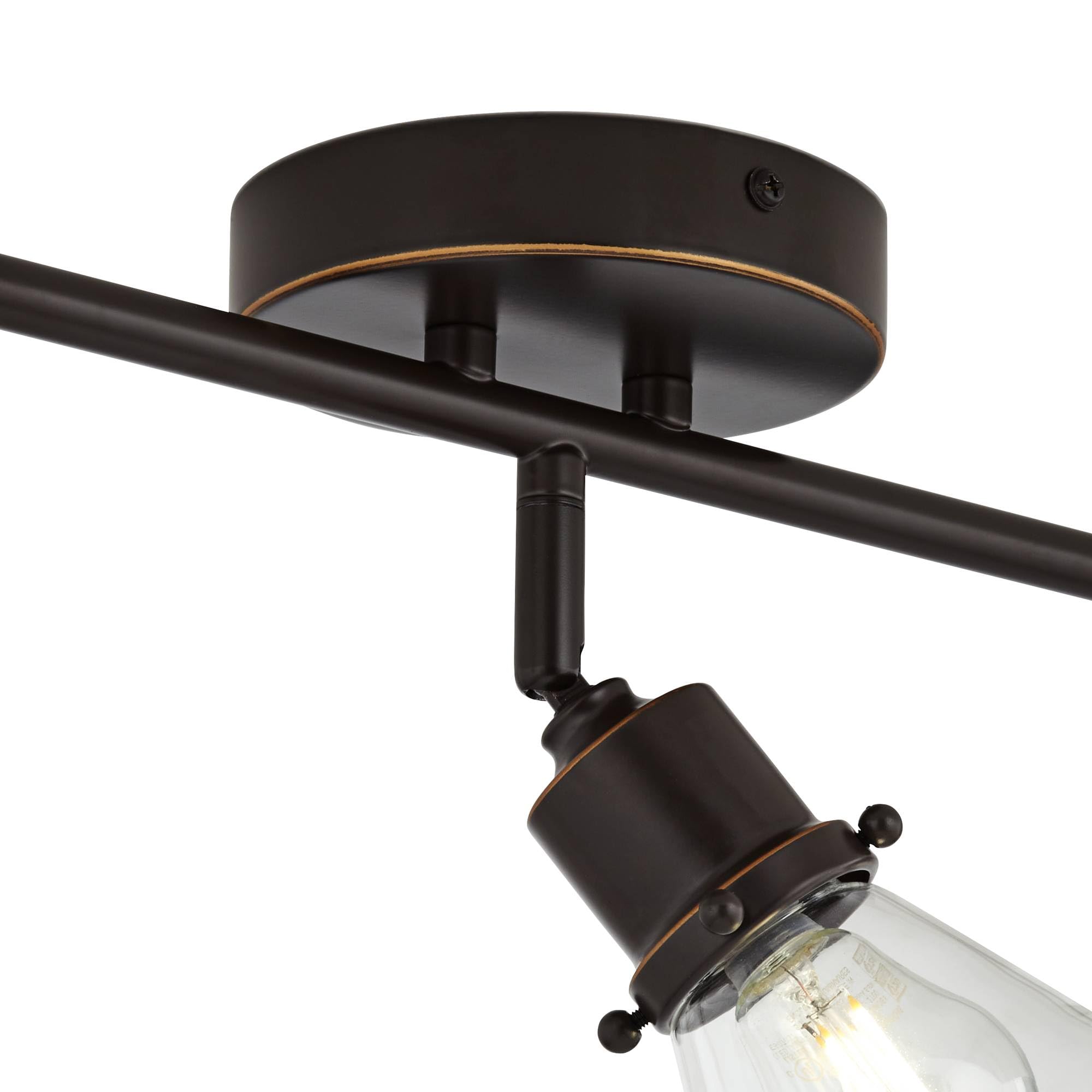 Pro Track Leila 3-Head Ceiling Or Wall Track Light Fixture Kit Adjustable Monorail Brown Bronze Finish Clear Glass Farmhouse Rustic Kitchen Bathroom Living Room Dining Hallway House 23 1/4" Wide