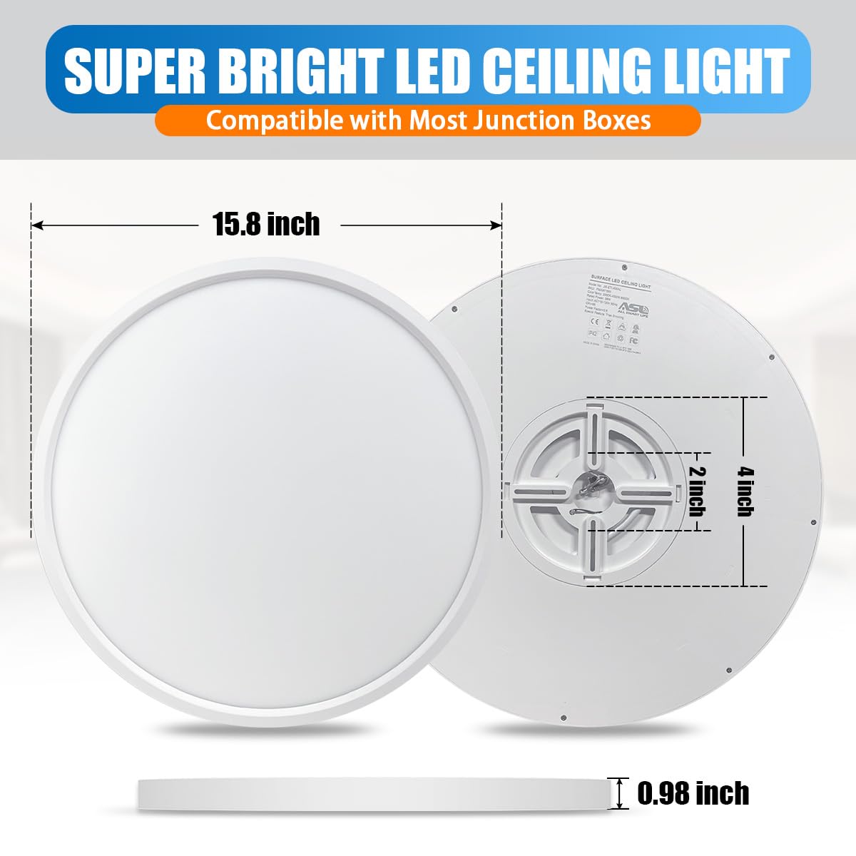 Allsmartlife Led Flush Mount Ceiling Light 2 Pack, 15.8 Inch 32W 4320Lm Dimmable Led Ceiling Light, 3000K/4000K/6500K, Round Led