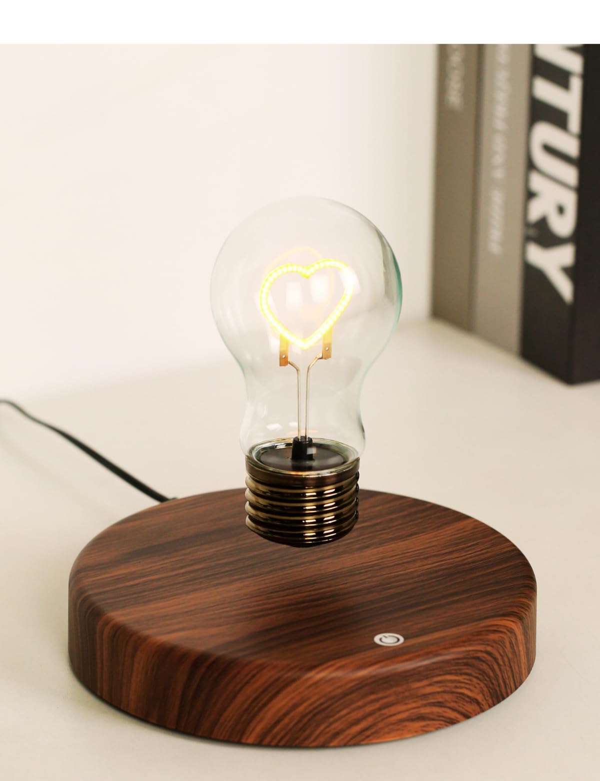 MOOCCI Levitating Bulb Lamp - Magnetic Floating Light, 360° Rotating, Yellow Round-Heart Design for Home Office Decor