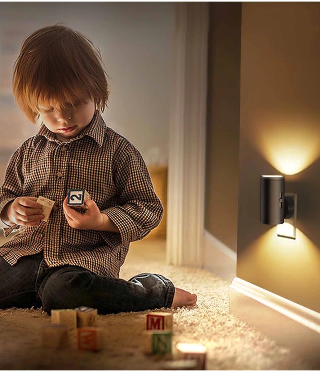 T ES LED Night Light Plug-in, Dusk to Dawn Sensor, 5-300LM Adjustable Brightness, 2700K Warm White, 2 Pack