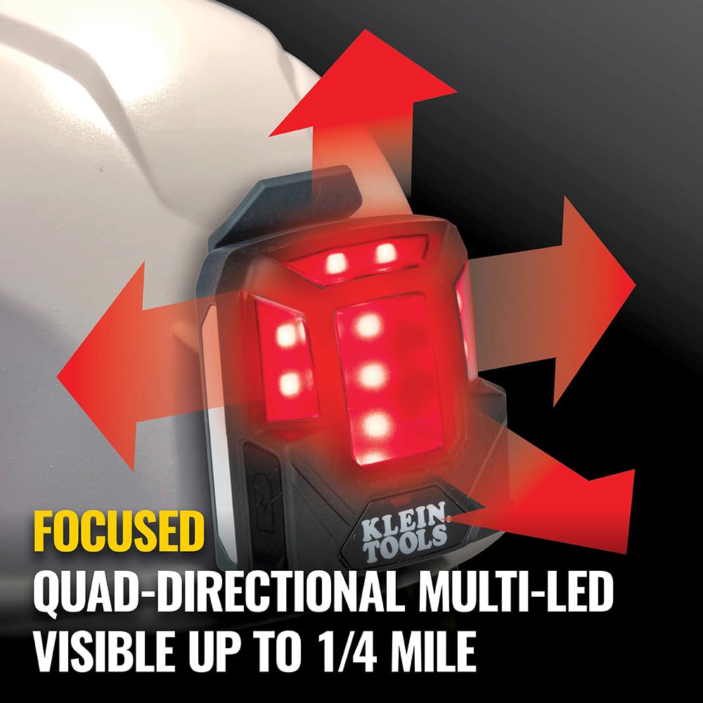 Klein Tools Rechargeable Safety Light 56063 - Red, Magnet Mount, ABS Material for Hard Hats and Safety Helmets
