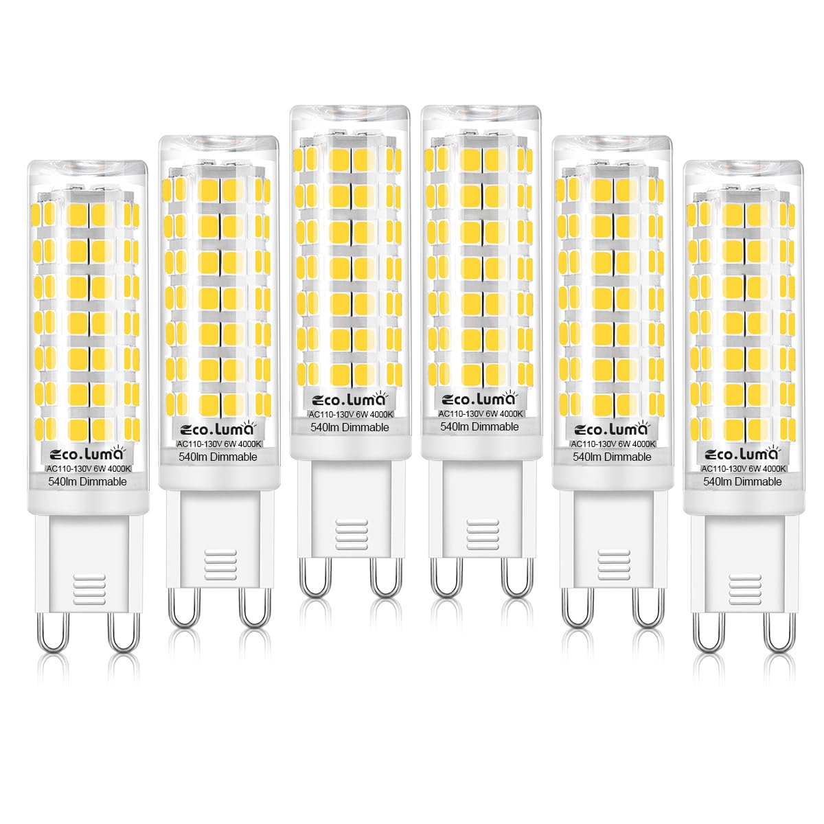 Eco.Luma G9 Led Bulb, 50W-60W Equivalent, 4000K Natural White Dimmable, Efficient 6W, 540 Lumens, G9 Bi-Pin Base T4 Led Light Bu