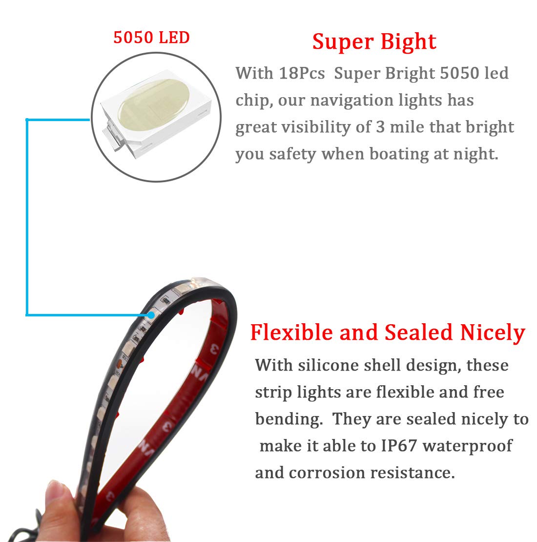 Boaton Marine Navigation Lights - Boat LED Lights - No Drilling Adhesive Install - 4Pcs Blue Deck Lights