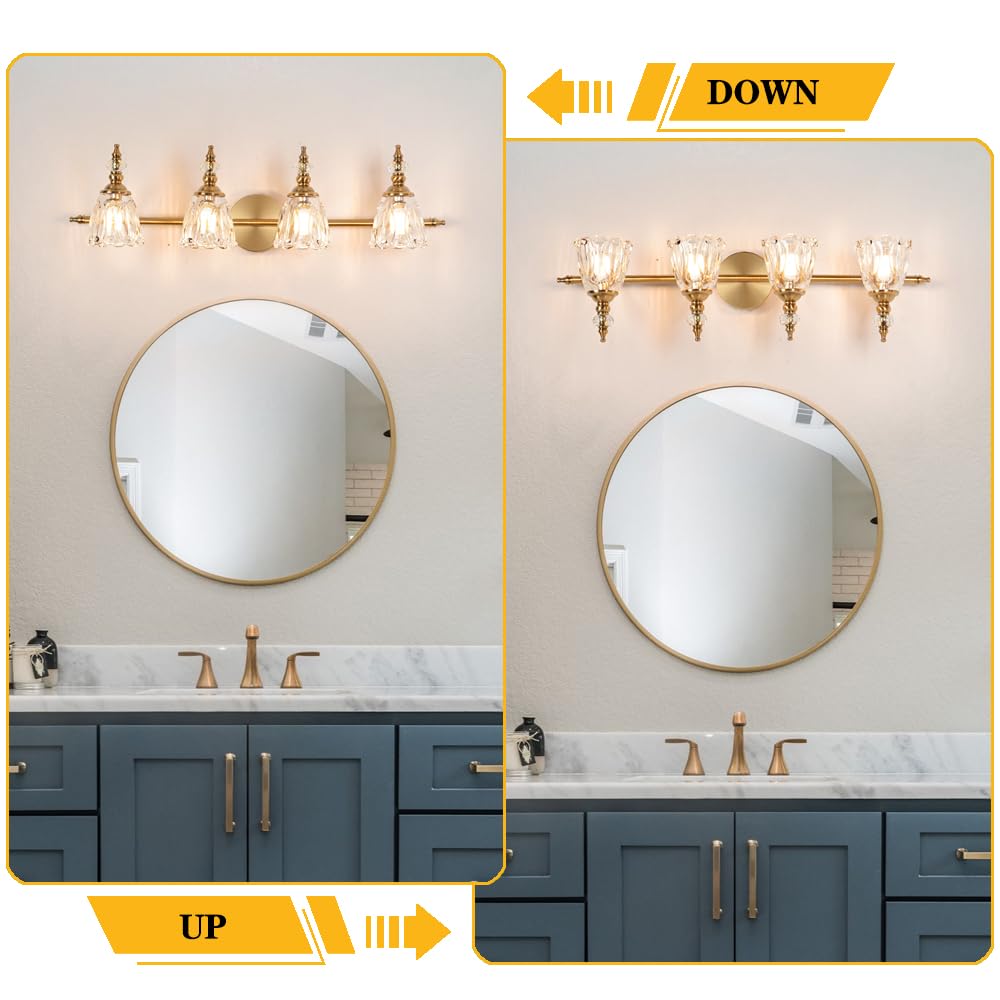Ditoon Gold Bathroom Light Fixtures 4 Lights, Antique Brass Vanity Light, Bathroom Vanity Light Over Mirror, Vintage Bathroom Li