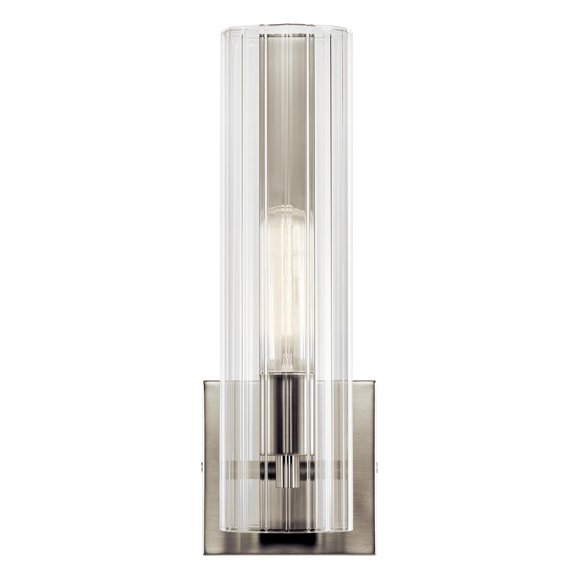 KICHLER Jemsa 1 Light Wall Sconce, Modern Light with Clear Fluted Glass in Brushed Nickel for Bathroom, Powder Room, Sides of Fi