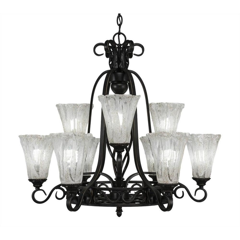 Toltec Lighting 869-DG-729 Elegantn++ - Nine Light 2-Tier Chandelier, Dark Granite Finish with Italian Ice Glass