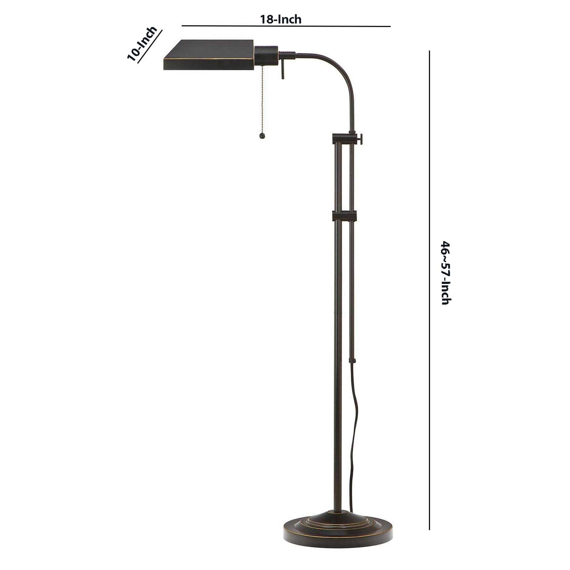 Benzara Metal Floor Lamp, Adjustable Pole, Rectangular Design, Black, Model BM225081