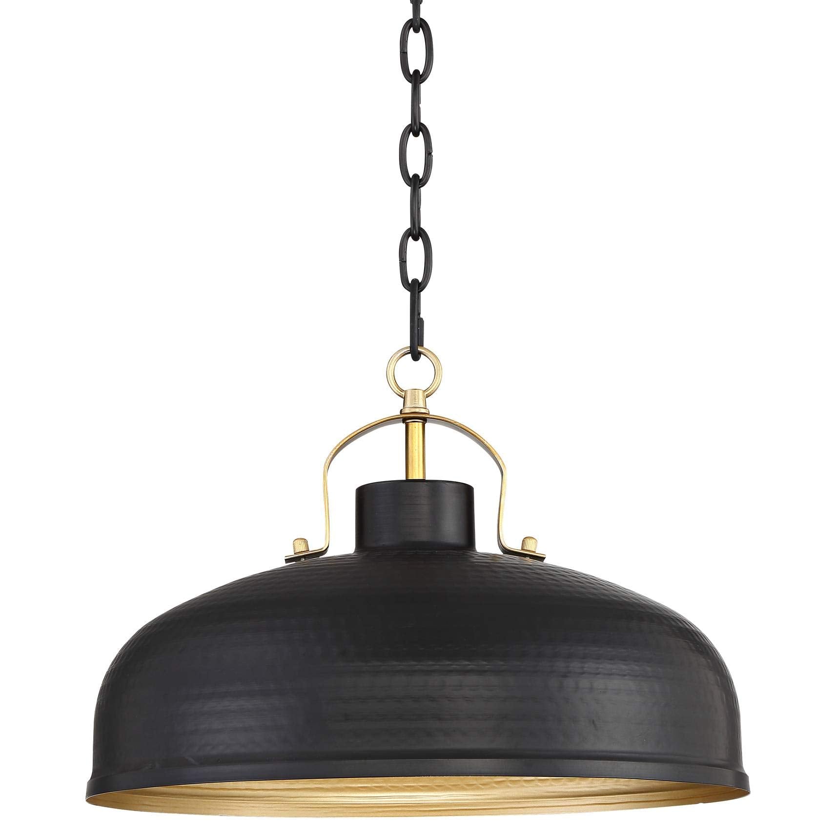 Possini Euro Design Pendant Lighting, Black & Warm Brass, 15.75in Wide, Metal, Rustic Dome Shade for Dining Room & Kitchen