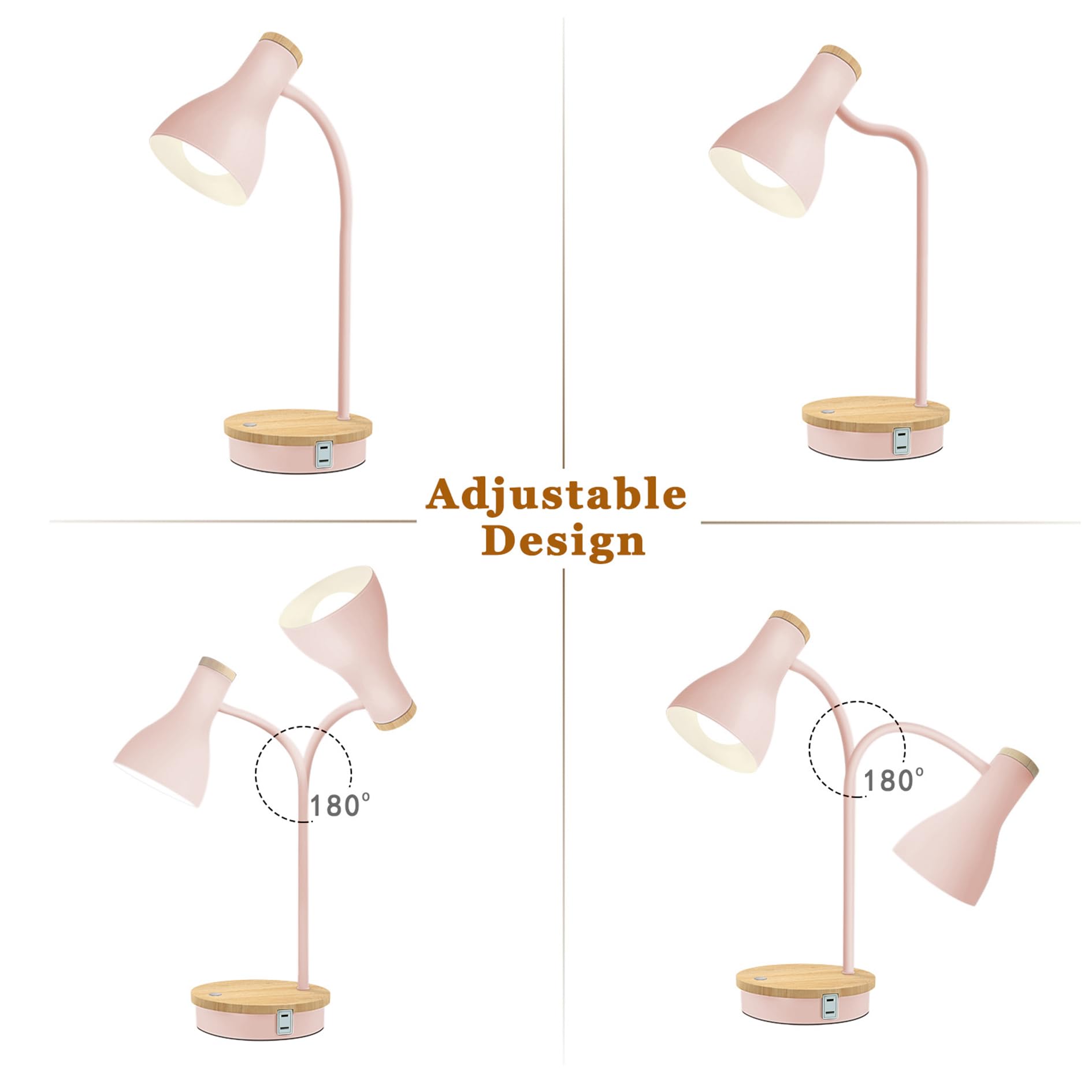 LALISU Metal Desk Lamp Touch-Pink, 3 Way Dimmable, USB Charging Ports, Model LALISULALITTB04