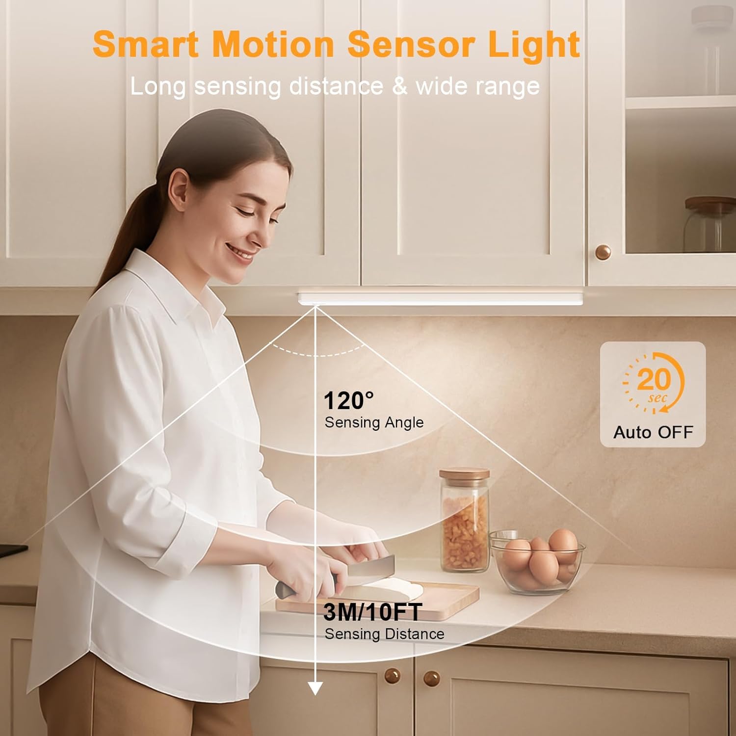 Auxoda 13 Inch Wireless Motion Sensor Light, USB Rechargeable, Magnetic, 7000K White Light, 2-Pack, Model GLS-C016-331mm