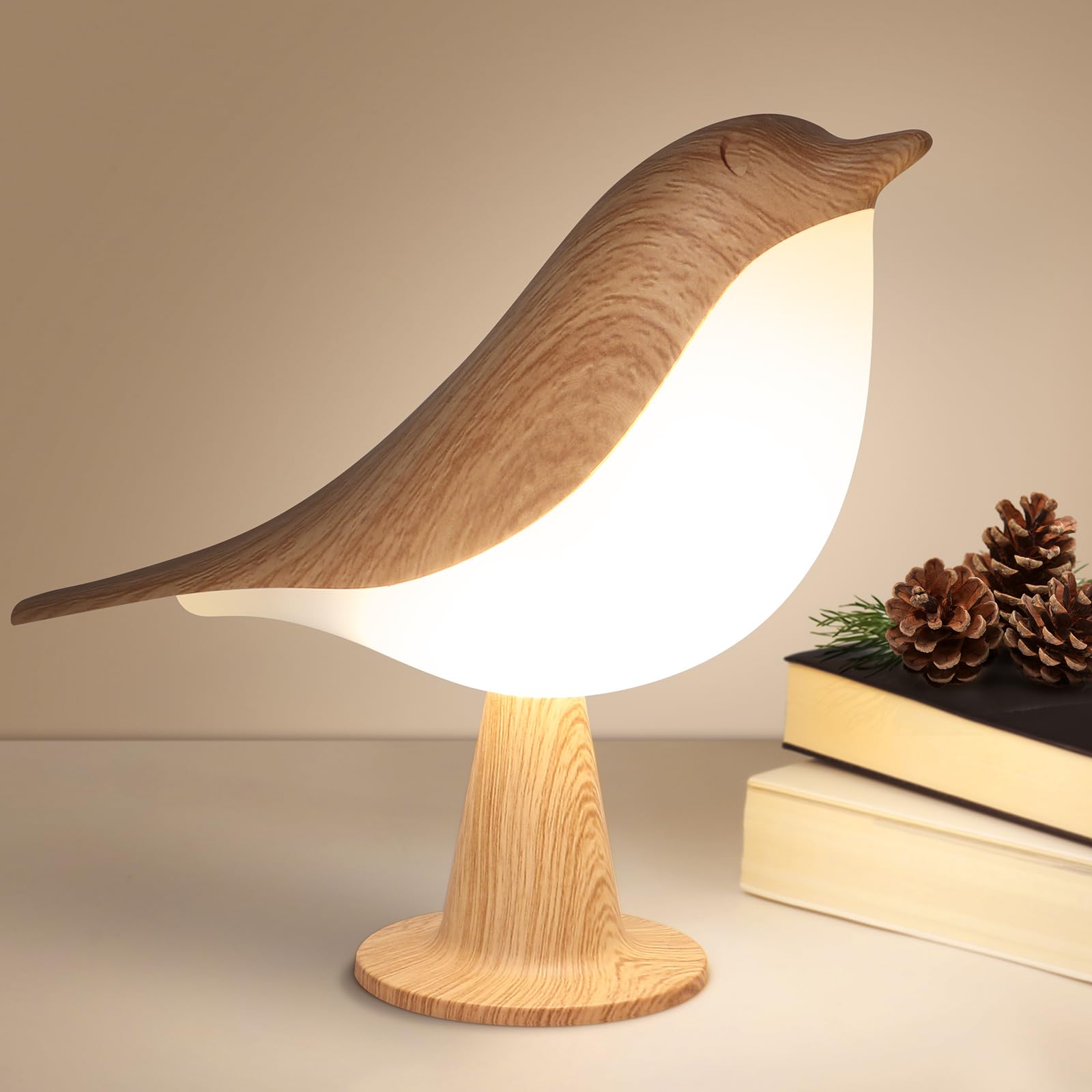 Vomii Small Bird Table Lamp, Cordless Desk Lamp, Touch Control Dimmable Bedside Lamp, 2600Mah Rechargeable Battery Nightstand Lamp, 3-Color Night Light, Portable Cute Lamp For Bedroom, Kids Room