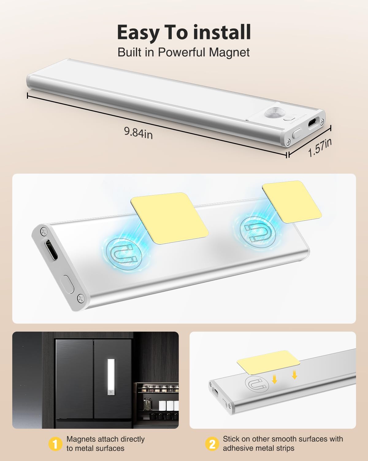 Led Under Cabinet Lighting  Battery Operated Motion Sensor Light Indoor Wireless  3 Color Temps  Usb Rechargeable Closet Light  Dimmable Under Counter Lights For Kitchen Stairs Closet Pantry  2 Pack