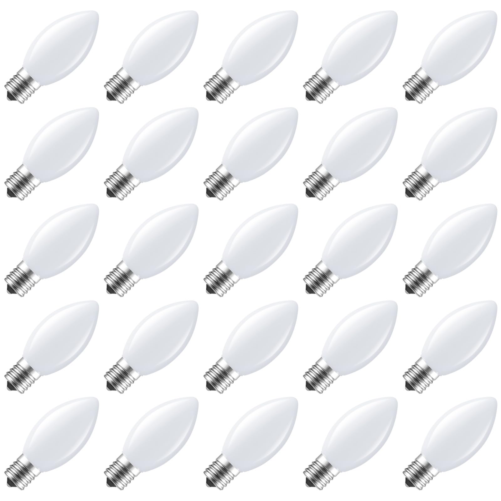 Brightown 25 Pack C9 White Lights, C9 Replacement Light Bulb for Christmas Lighting, E17 Intermediate Base, 7 Watt