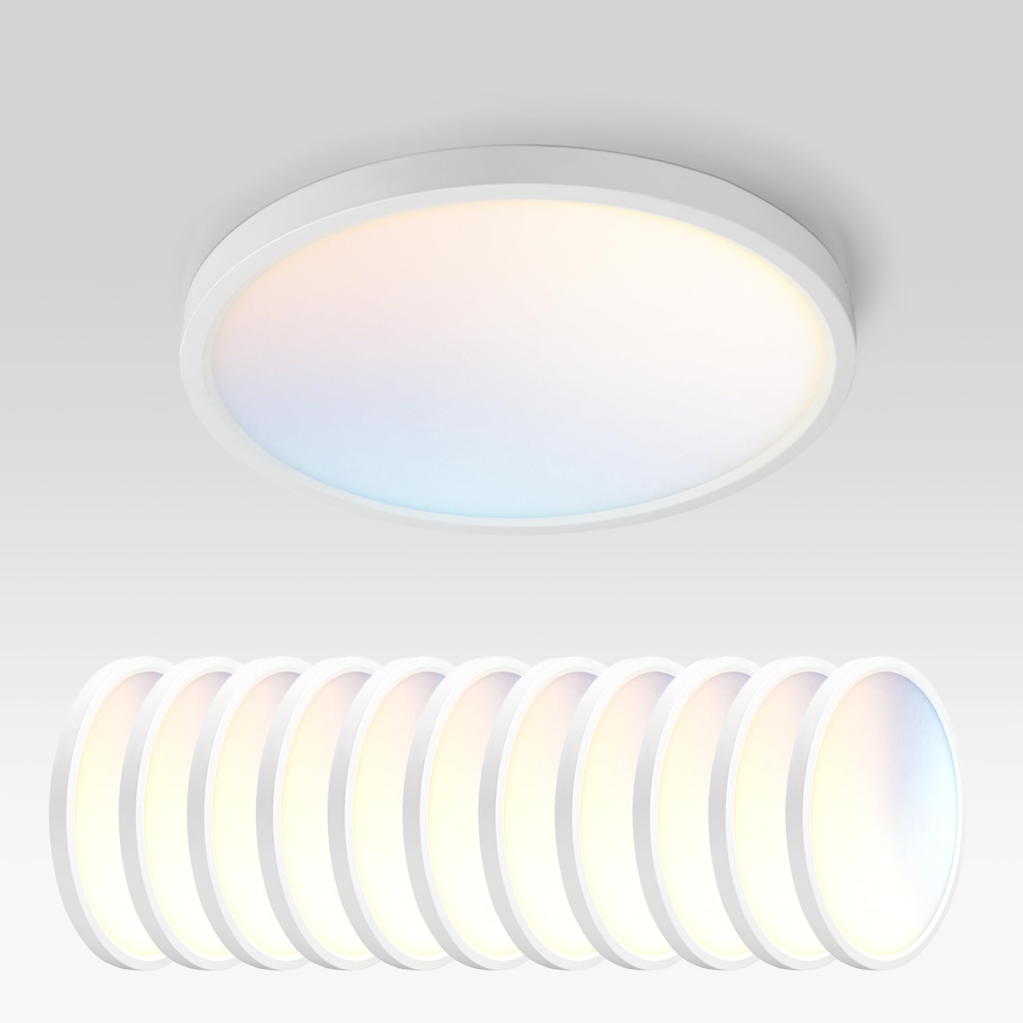ASD LED Ceiling Light Fixture, 9in Round, Dimmable, ETL Listed, White, 12 Pack, Model A-MPR-9D18WH-12p