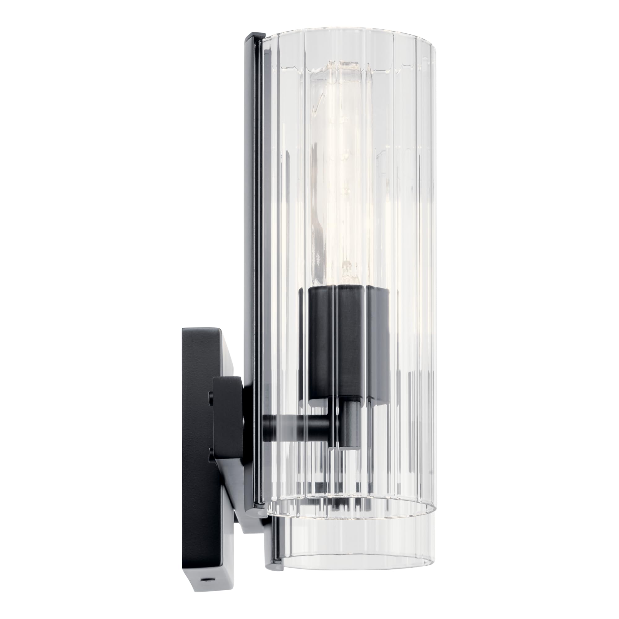 KICHLER Jemsa 2 Light Vanity, Modern Light with Clear Fluted Glass in Black for Bathroom or Powder Room (9.75 x 13.75), 55167BK