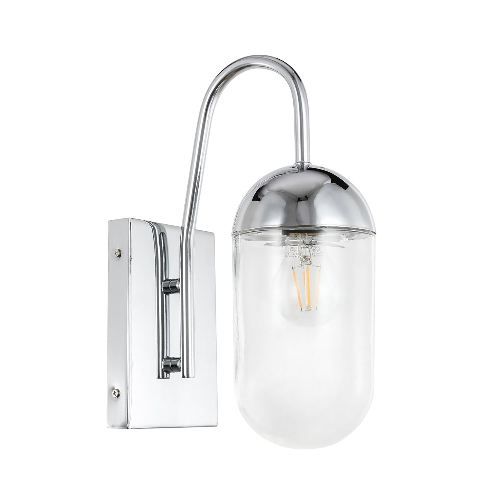 Living District Modern Chrome & Clear Glass Wall Sconce, 1 Light Indoor Decorative Fixture