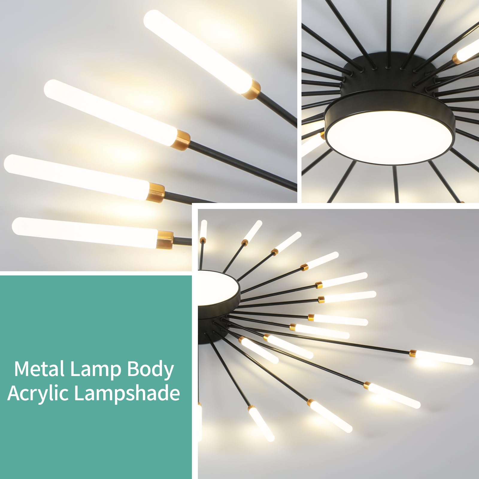 Ziidoo Modern Ceiling Light  28+1 Lights Metal Firework Designed Chic Led Lighting Fixture For Farmhouse Kitchen Dining Room Bedroom Hallway Living Room (Black)