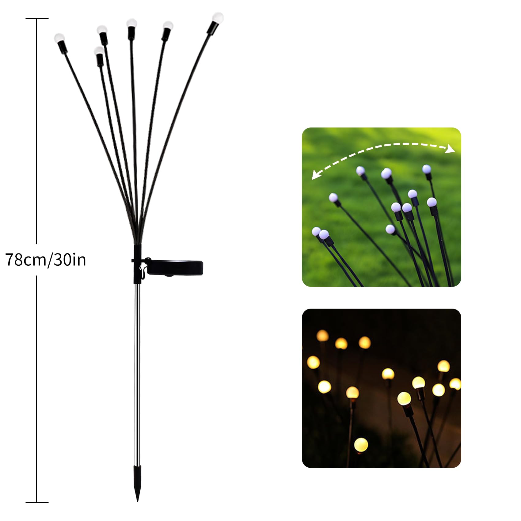 Aleney 2 Pack Solar Garden Swaying Lights, Wind-Activated Outdoor Lights, Outdoor Pathway Decoration, Warm White