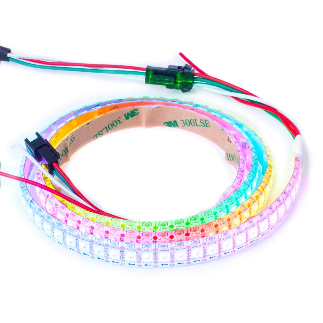 BTF-LIGHTING WS2812B RGB ECO LED Band  Chasing Effects 5050SMD Individually Addressable 3.3FT 144(2X72) Pixels/m Flexible Dream Color IP65 for Bedroom DIY Projects DC5V(No Adapter or Controller)