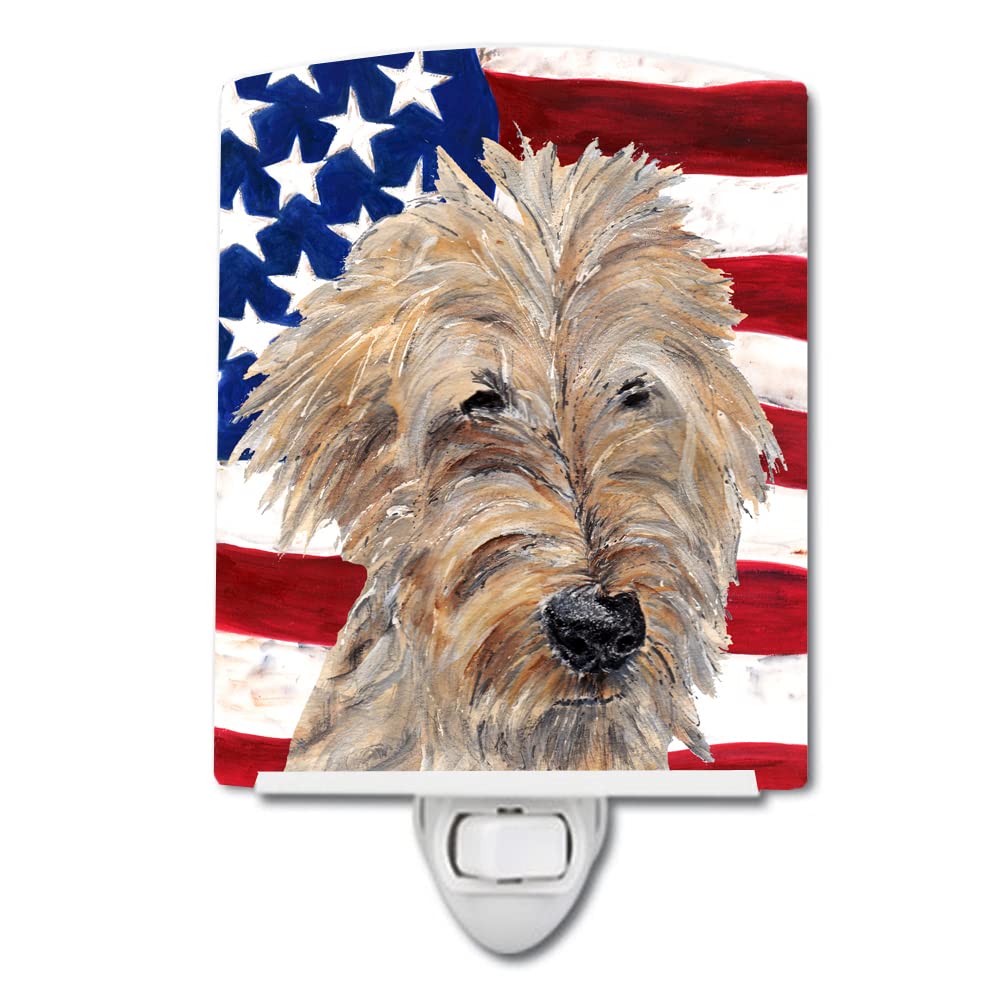 Caroline'S Treasures Golden Doodle Ceramic Night Light With American Flag, 6X4X3, Multicolor