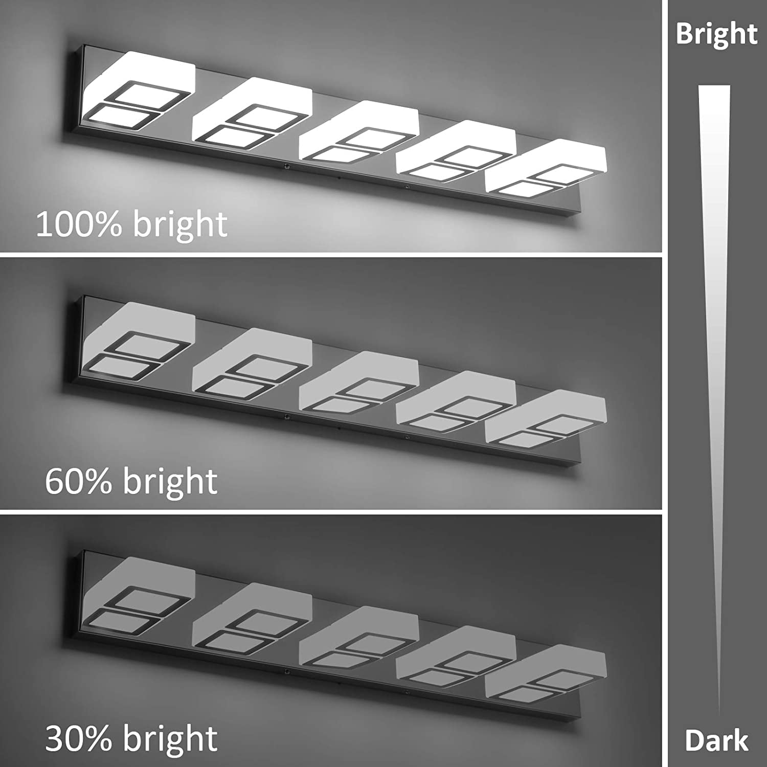 Ralbay Modern LED Bathroom Vanity Light Fixture, 5-Light, Dimmable, Stainless Steel Chrome, Model 8590-5T