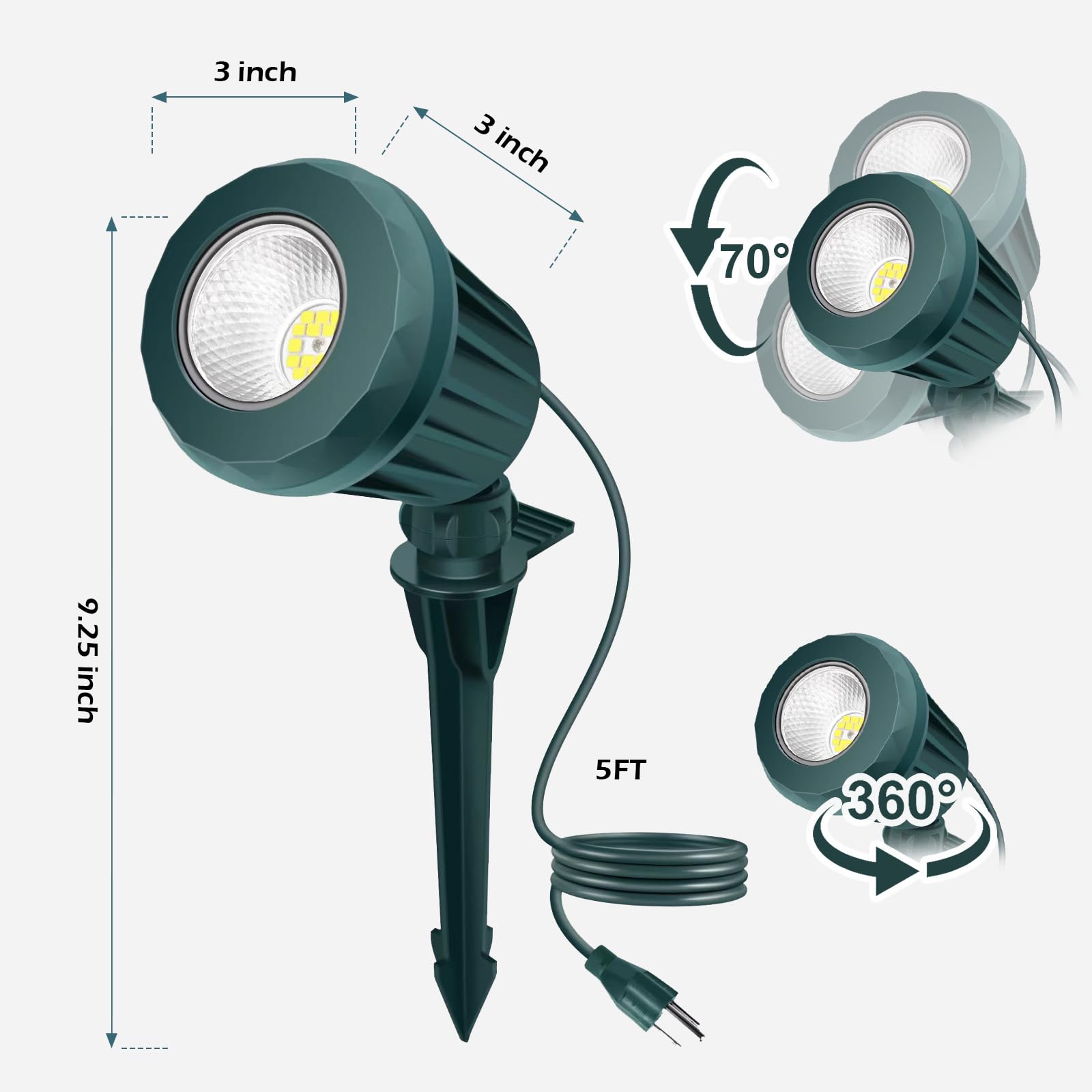 Holeva LED Landscape Spot Lights, 2700K Warm White, IP67 Waterproof, 4 Pack Green, ABS Plastic, for Yard & Garden Decor