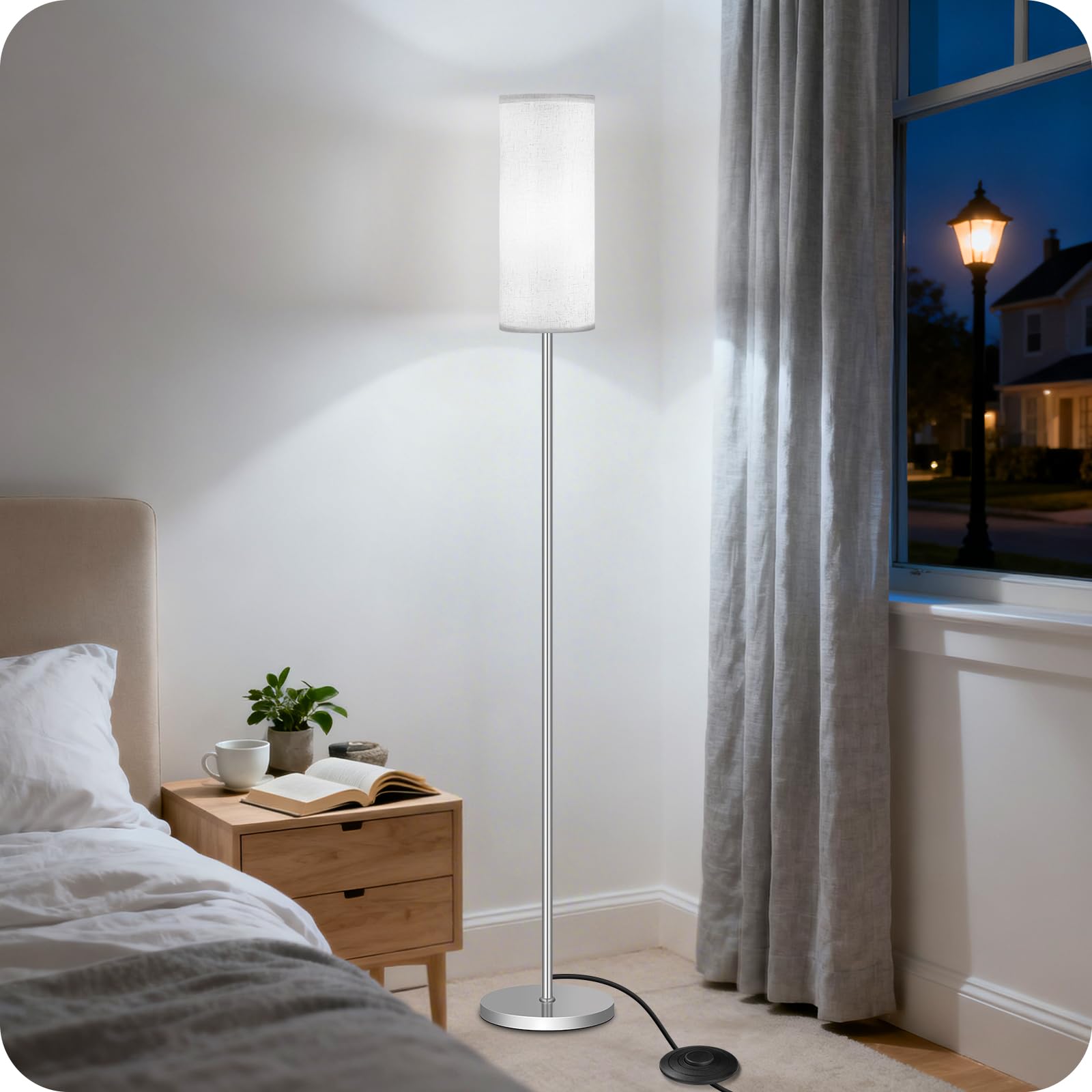 GOEBLESON Dimmable Floor Lamps for Living Room with Remote and Foot Switch, 64.4    Modern Standing Tall Lamp, Corner Lamp for O