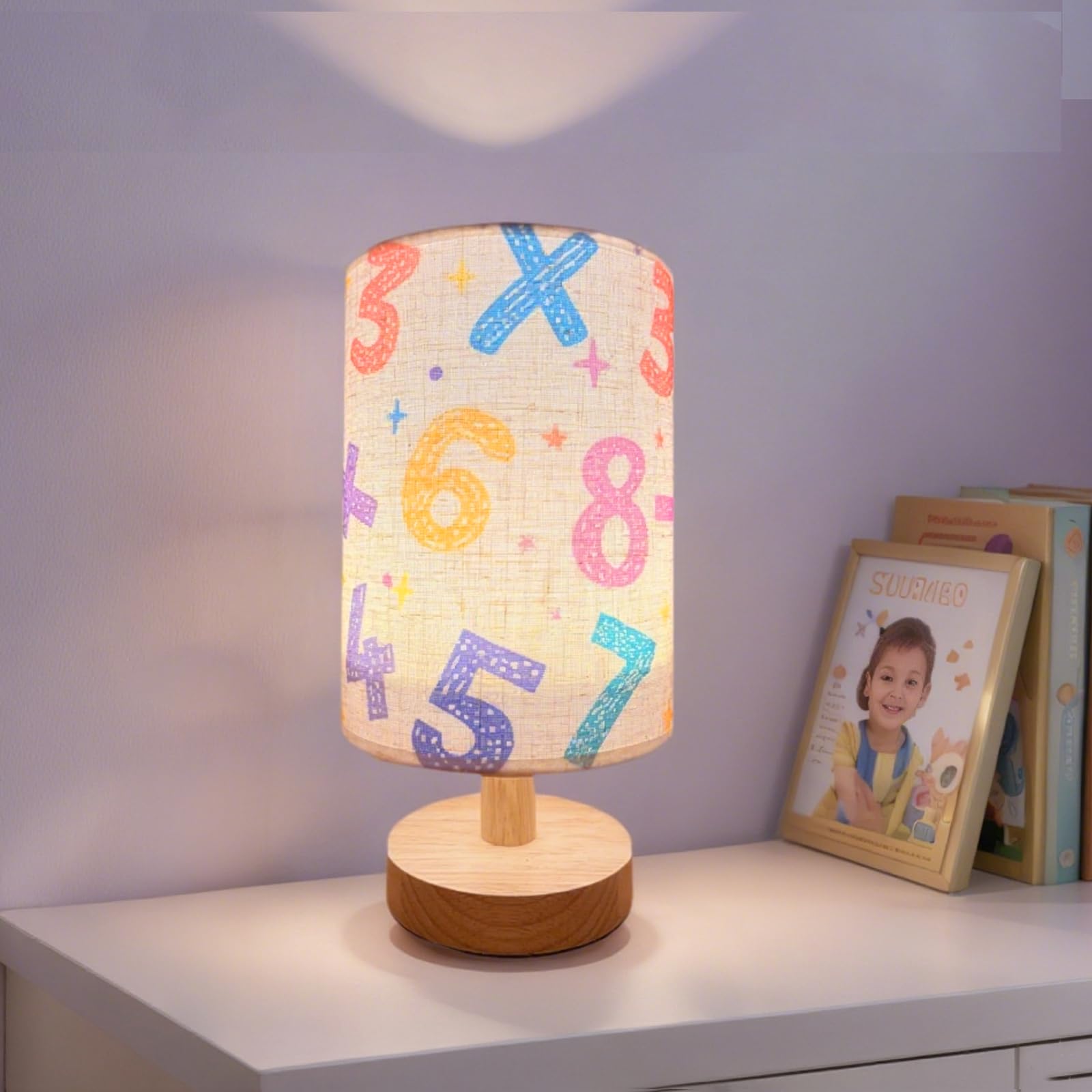 HYLING Kids Table Lamp, Small Bedside Lamp, 3 Color Changing LED Night Light with 9 Brightness Levels Wood Nightstand Desk Base 
