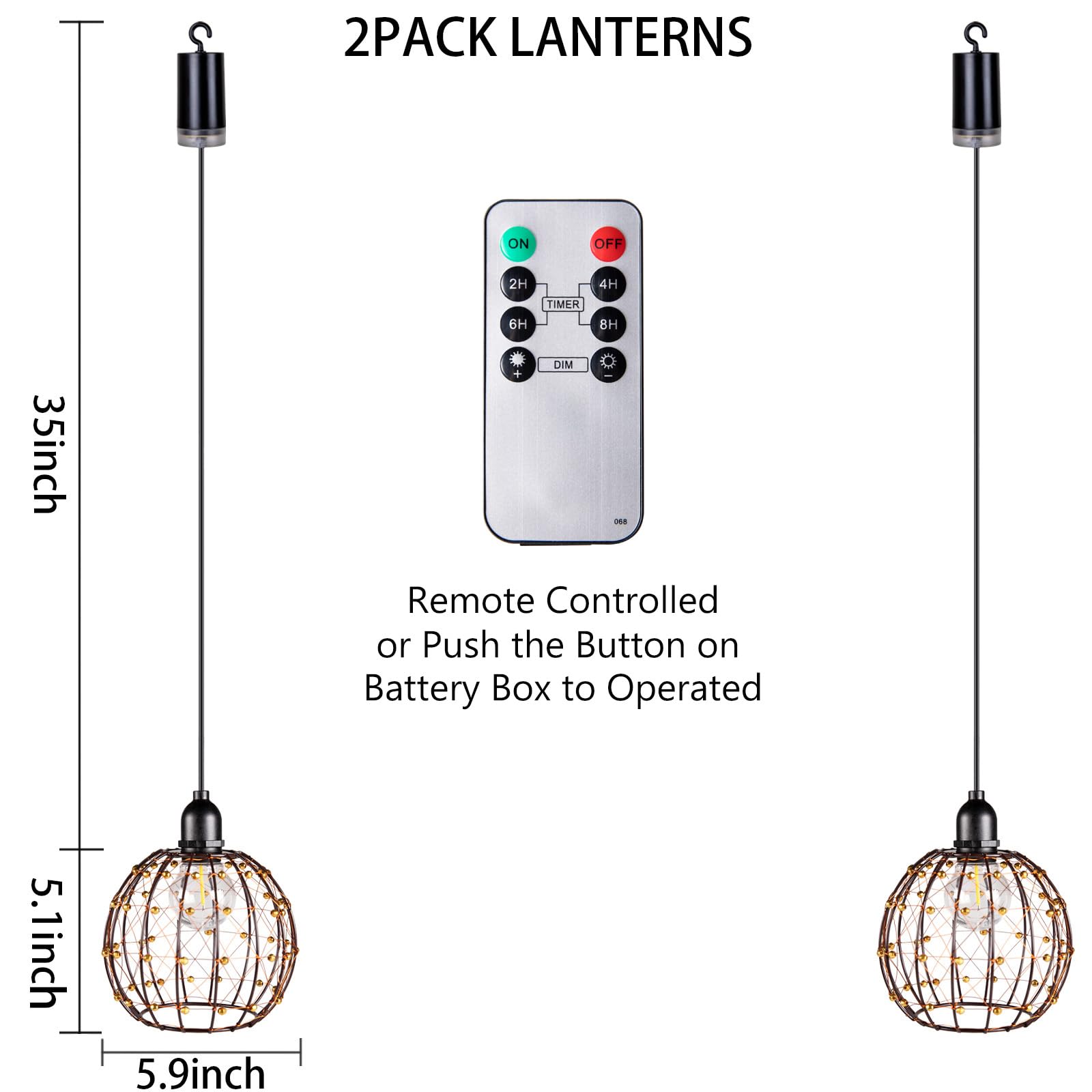 Twinkvilla Hanging Pendant Lantern Lights, Battery Operated Outdoor Chandelier, 2Pack