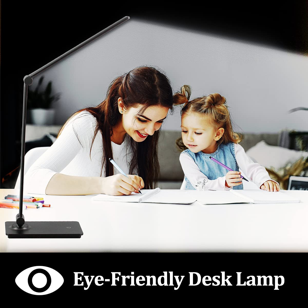 Dott Arts LED Desk Lamp - Touch Control, 3 Brightness Levels, Adjustable Arm, Foldable, Black, Model DL-701
