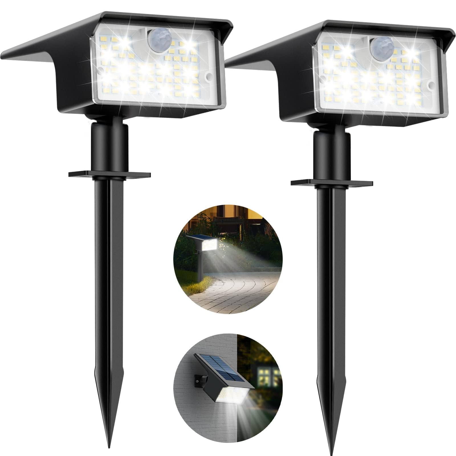 Nipify Solar Spot Lights Outdoor Motion Sensor, [2 Pack/62 LED]3 Modes Solar Landscape Spotlights Outdoor Waterproof, 2-in-1 Sol