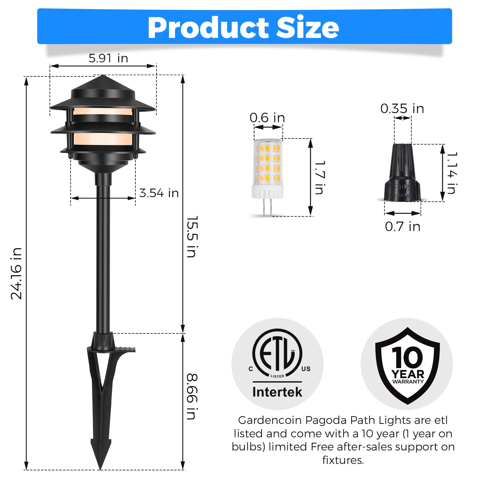Gardencoin Low Voltage Landscape Pathway Lights, 12V LED, Aluminum, 3-Tier Lantern, Black, 6 Pack, Model APC-9307-B