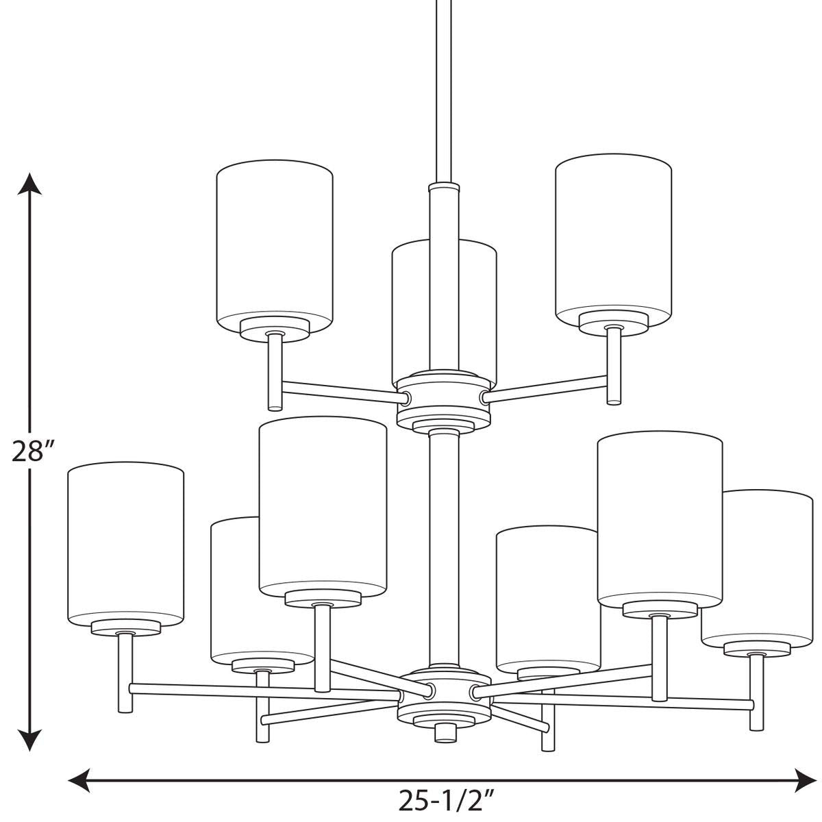 Progress Lighting P4726-09 Replay Collection Etched White Glass Modern Chandelier Light, 9-Light, Brushed Nickel