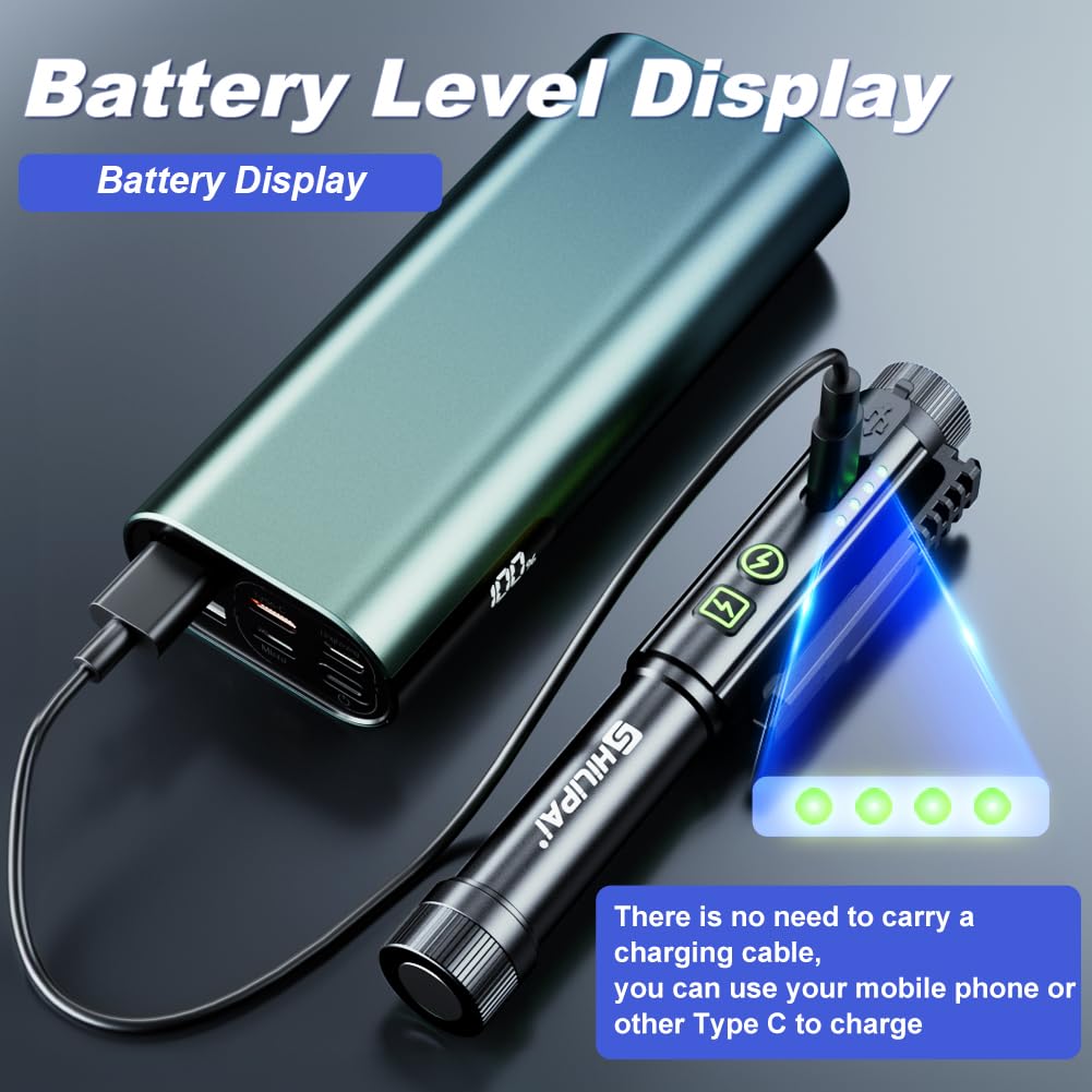 SHiLiPAi Mini COB Flashlight Pen Light - Grey, Dual Magnetic Base, Hands-Free, Model HF-YM-M45