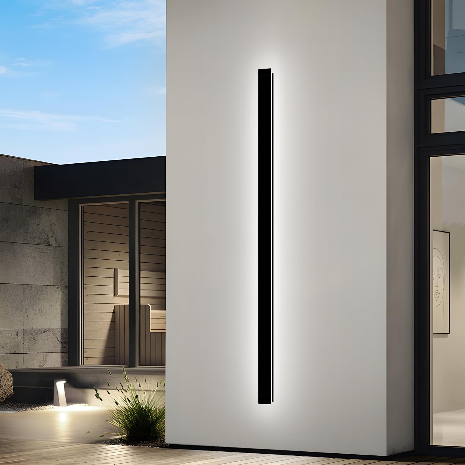 70.8Inch Modern Outdoor Wall Lights, Black Exterior Light Fixtures Wall Mount, LED Porch Lights, Dimmable Outdoor Sconces Wall L