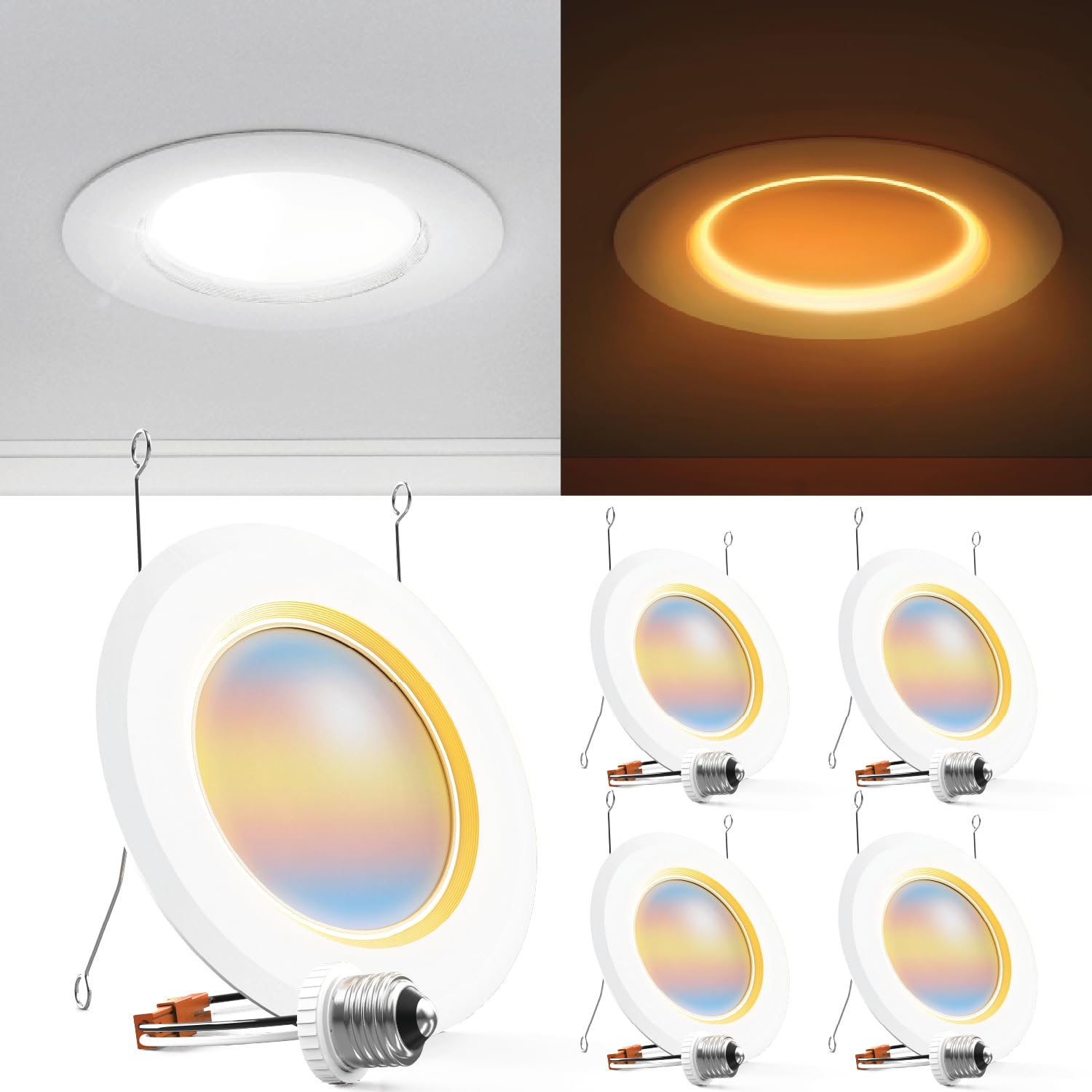 Sunco 4 Pack 6 Inch LED Recessed Lighting with Night Light, 2700K/3000K/4000K/5000K/6000K Selectable, Dimmable Can Lights, 12W, 
