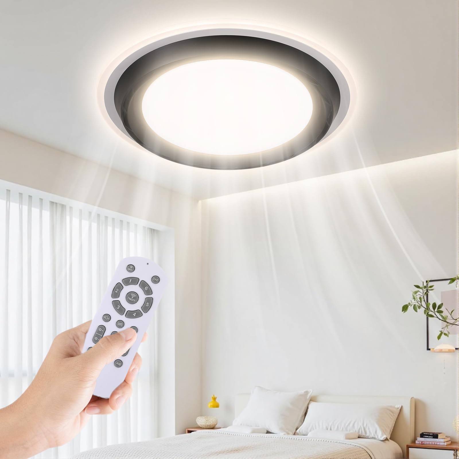 WVMNQO Low Profile Ceiling Fan with Light - Bladeless Modern E26 Socket Fan Light, Remote Control with Memory Function, 4 Speeds