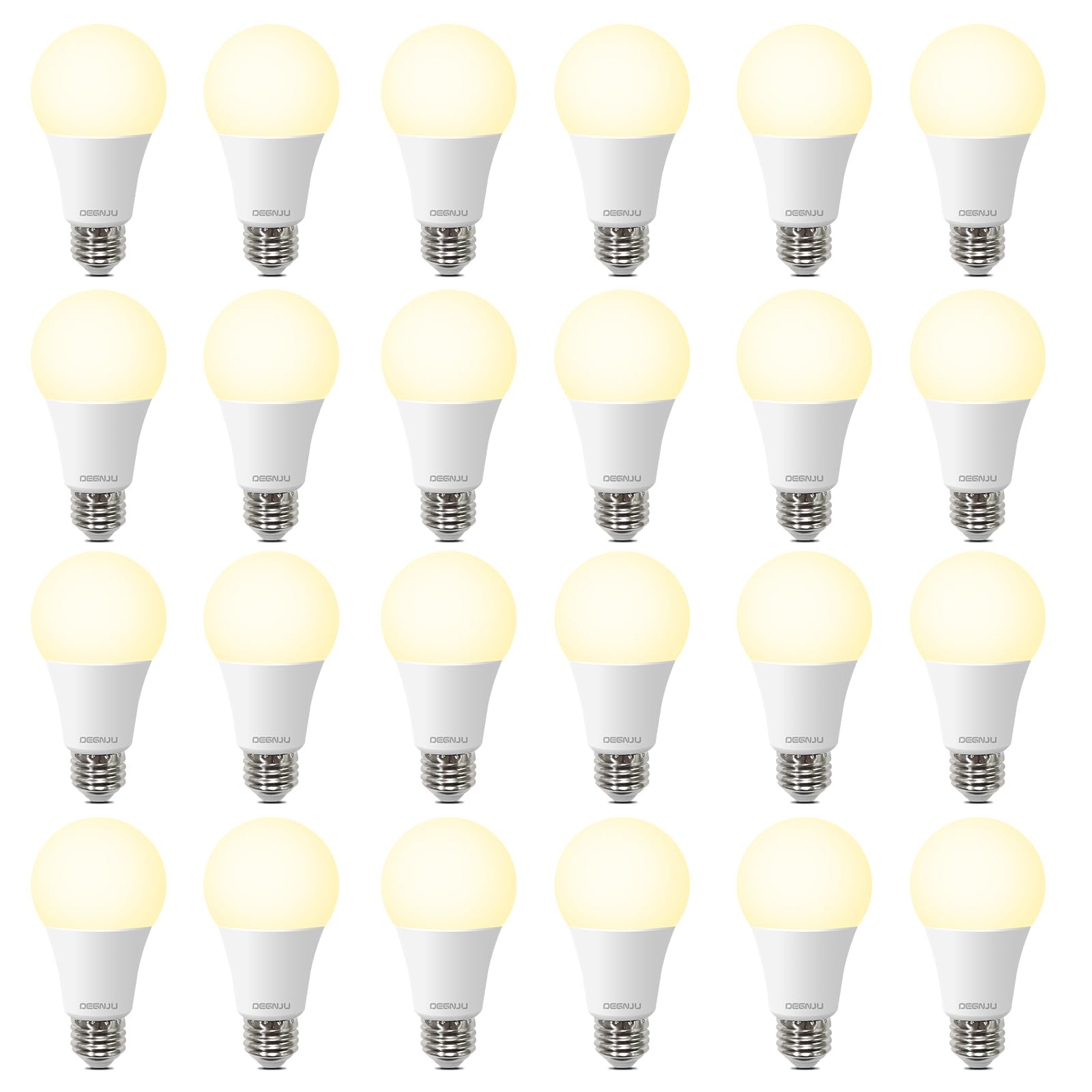 DEGNJU LED Light Bulbs A19 100W Equivalent Soft White 2700K 1500 LM E26 Base Non-Dimmable 24 Pack