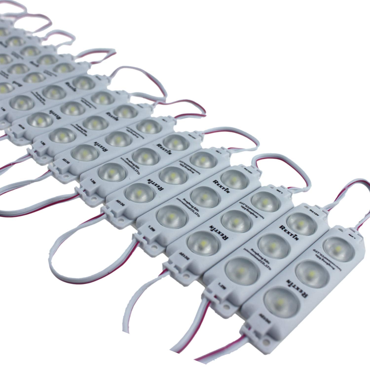 REXTiN 200PCS Super Bright Red 3LED 2835 LED Module, IP68 Waterproof Decorative Lights for Signs with Tape & Wire Crimp Cap