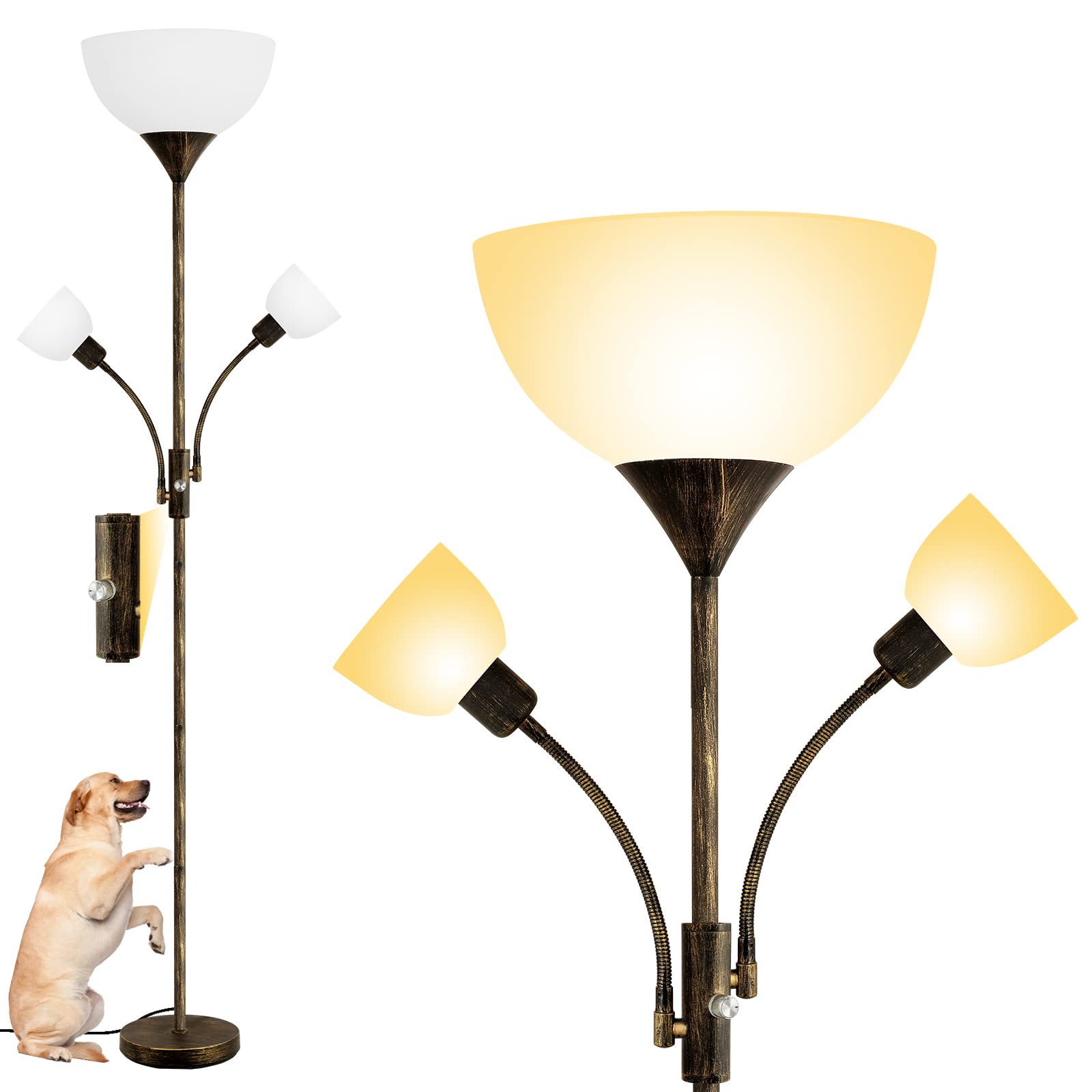 Floor Lamp, Standing Lamp, 71'' Tall Lamps for Living Room, 3 Way Switch, Plastic Lampshade, Torchiere Tree Lamp with Reading Li
