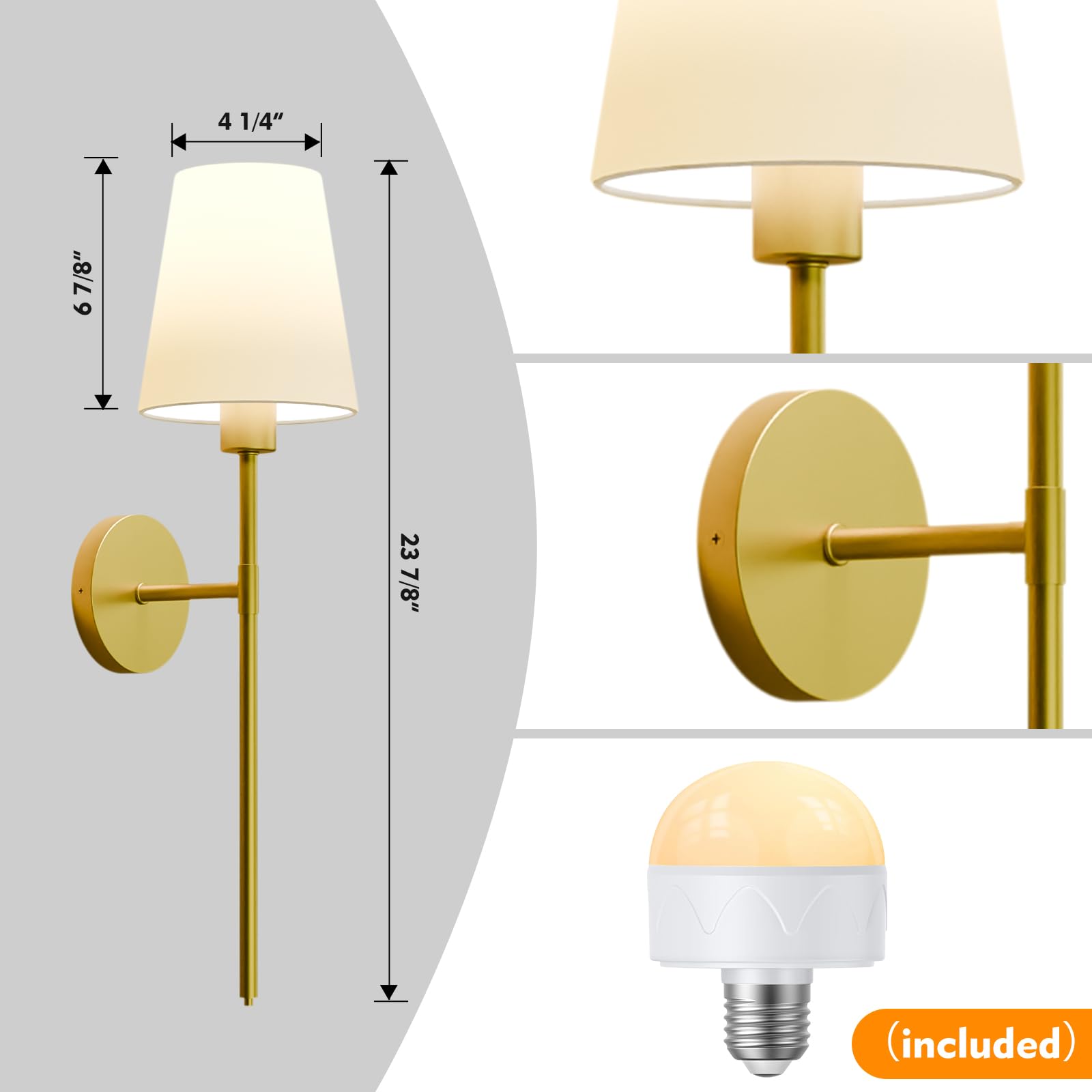 Lightania Battery Operated Wall Sconce Set Of 2, Gold Rechargeable Wall Lights With 5200Mah Dimmable Bulbs And Remote, 12 Color