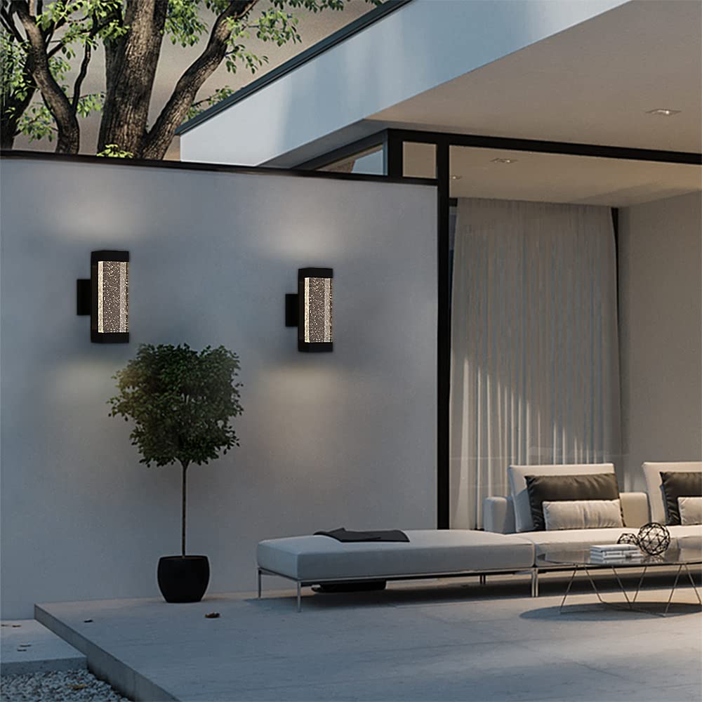 Cerdeco Modern Crystal Bubble Wall Light, 12W, 3500K Warm White, Matte Black, Model 51581TZ, Large Glass Fixture